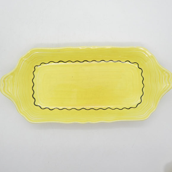 Crown Ducal - Yellow with Black Squiggly Line - Tab-handled Dish
