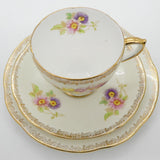 Royal Standard - Purple, Pink and Yellow Flowers, 371 - Trio with Round Side Plate