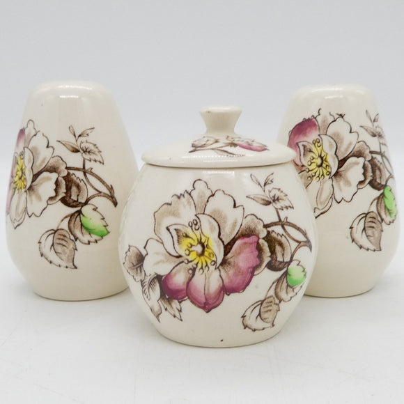 Unmarked - White and Red Flowers - Cruet Set