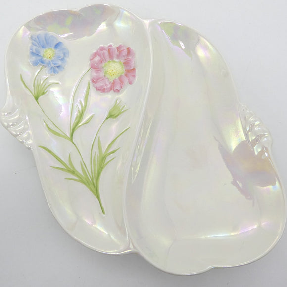 Royal Winton - Blue and Pink Wildflowers with Pearl Lustre - 2-part Sectional Dish