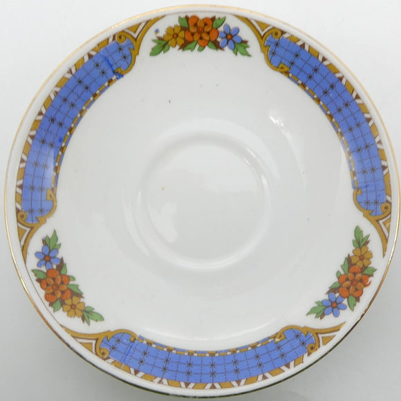Heathcote - Blue Pattern with Floral Border - Saucer