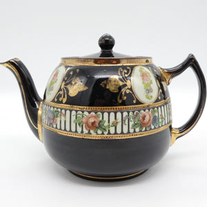 Sadler - Black with Pink Roses and Gold Decoration - Teapot