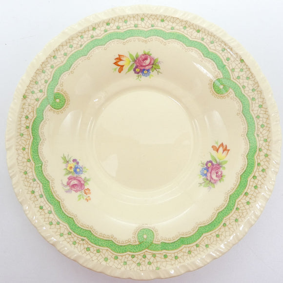 New Hall - Floral Sprays with Green Border, Pattern 1274 - Saucer for Soup Bowl