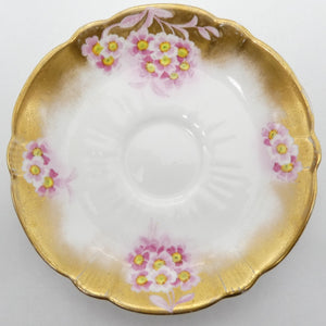Crescent China - Pink Flowers with Burnished Gold Rim - Saucer
