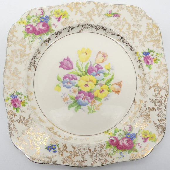 Hollinshead & Kirkham - Old English Sampler, Floral Border - Salad Plate