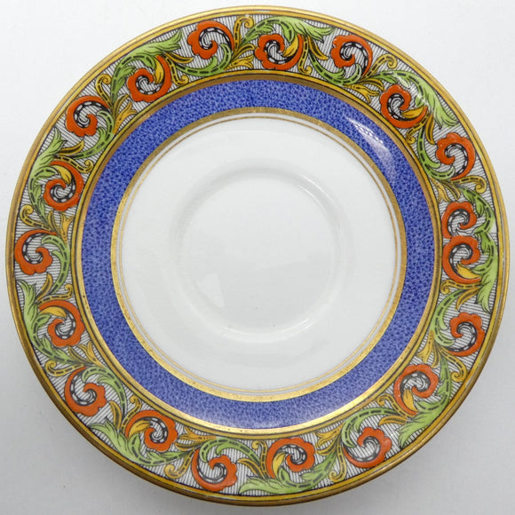 Aynsley - 384 Red Swirls, Leaves and Blue Band - Saucer