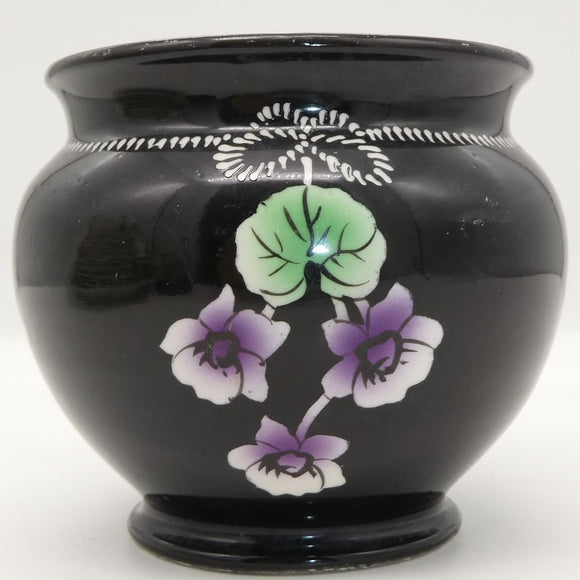 Unmarked (In the style of Shelley) - Black with Purple Flowers - Bowl