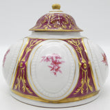 Royal Dux - Maroon and Gold with Pink Flowers - Lidded Pot