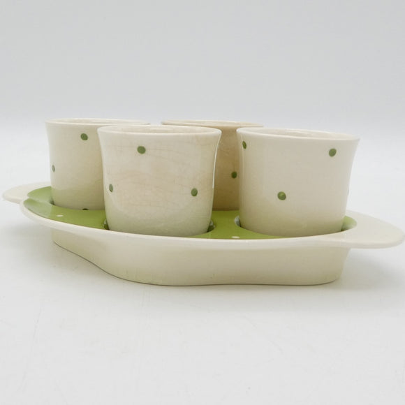 Royal Winton - Green and White Polka Dot - Set of 4 Egg Cups on Tray