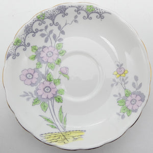 Colclough - Pink Flowers with Grey Spotted Border - Saucer