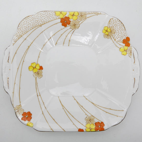 Melba - Yellow and Red Hand-painted Flowers - Cake Plate