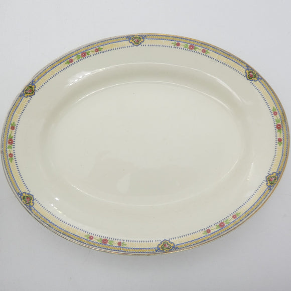J & G Meakin - Small Red Flowers on Yellow and Blue Band - Platter, Medium