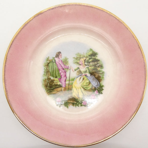 Crown Lynn Coronet - Courting Couple - Pink Rimmed Display Plate