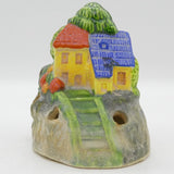 Unmarked Vintage - Hand-painted Houses on Hill - Flower Frog