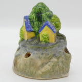 Unmarked Vintage - Hand-painted Houses on Hill - Flower Frog