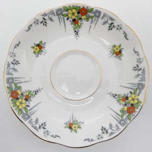Roslyn - Red and Yellow Flowers with Grey Pattern - Saucer