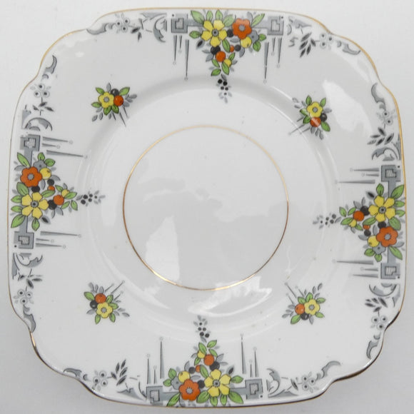Roslyn - Red and Yellow Flowers with Grey Pattern - Side Plate